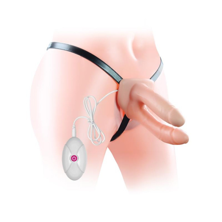 Arnés Pene Doble Hueco con Vibración de Lovetoy | VibraZon