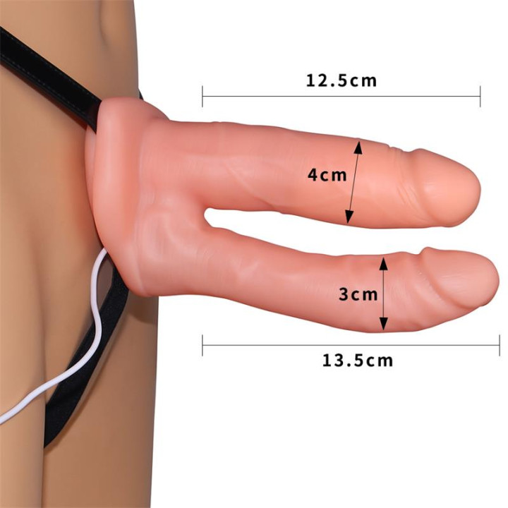 Arnés Pene Doble Hueco con Vibración de Lovetoy | VibraZon