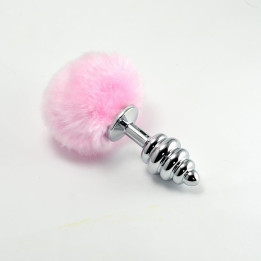 Plug Anal de Metal en Espiral con Pompon Rosa de Lovetoy | VibraZon
