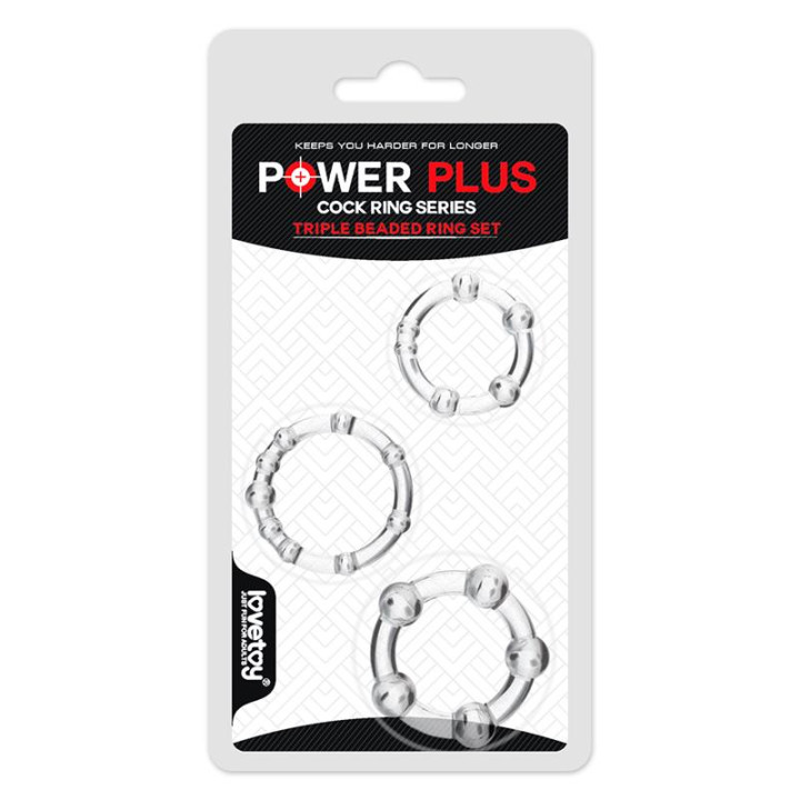Pack de 3 Anillos para el Pene Power Plus Triple Transparentes de Lovetoy | VibraZon