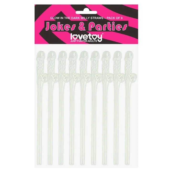 Pajitas de Pene Brillan en la Oscuridad Pack de 9 de Lovetoy