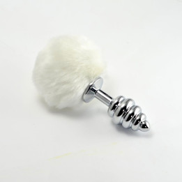Plug Anal de Metal en Espiral con Pompon Blanco de Lovetoy | VibraZon
