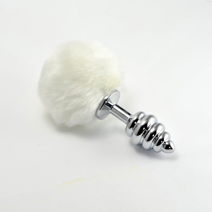 Plug Anal de Metal en Espiral con Pompon Blanco de Lovetoy | VibraZon