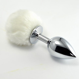 Plug Anal de Metal con Pompon Blanco Talla L de Lovetoy | VibraZon