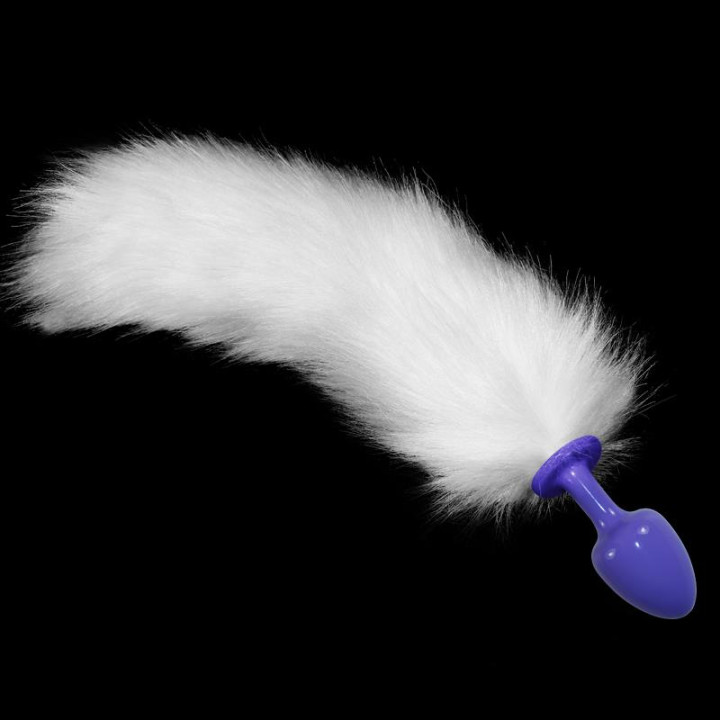 Plug Anal de Metal Púrpura con Cola Blanco de Lovetoy | VibraZon