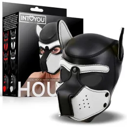 Hound Máscara de Perro Neopreno Hocido Extraíble Negro/Blanco Talla Única de Intoyou Bdsm Line