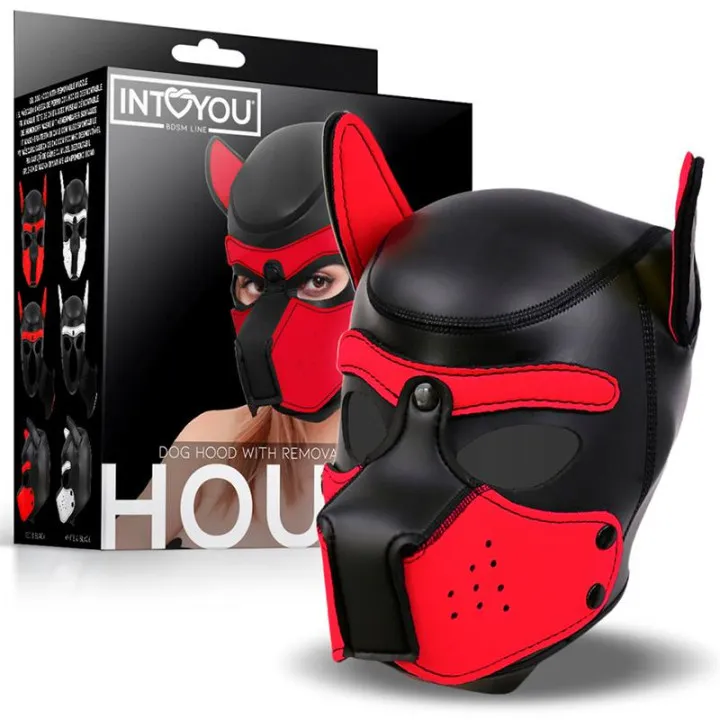 Hound Máscara de Perro Neopreno Hocico Extraíble Negro/Rojo Talla Única de Intoyou Bdsm Line