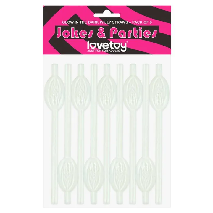 Pajita de Vagina Brilla en la Oscuridad Pack de 9 de Lovetoy