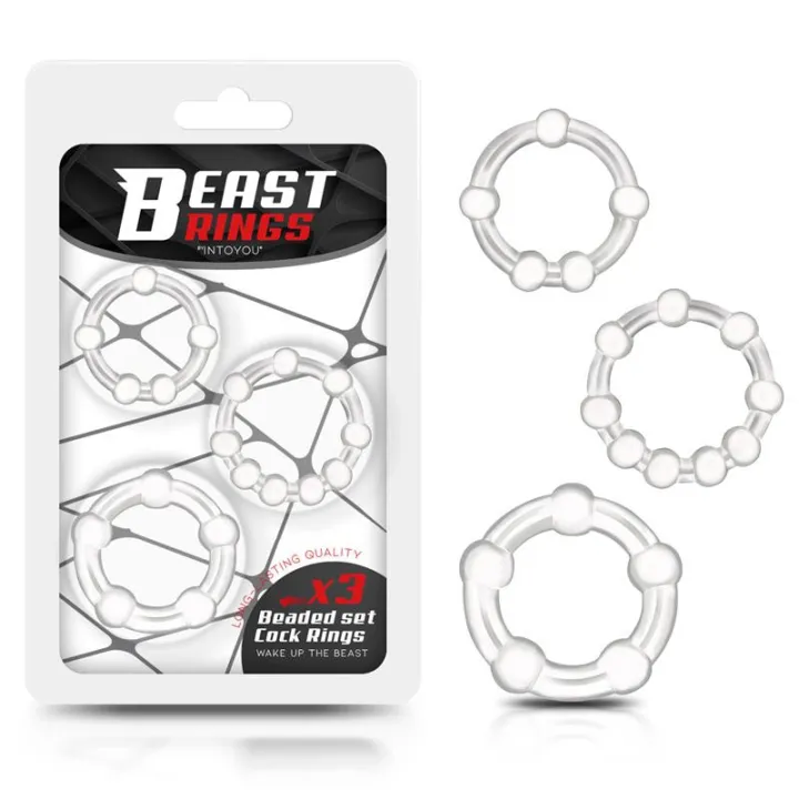 Set 3 Anillos para el Pene Beaded Flexibles Transparente de Beast Rings