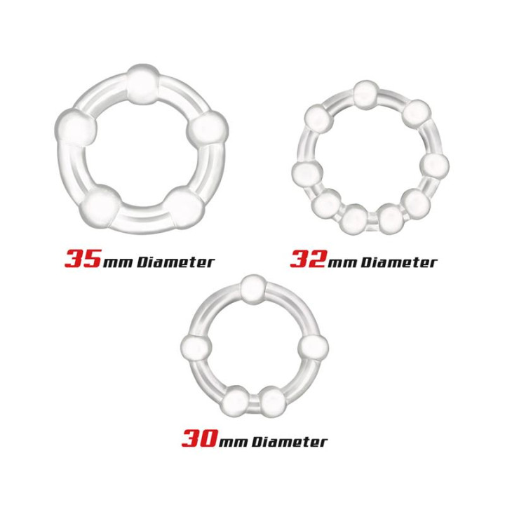 Set 3 Anillos para el Pene Beaded Flexibles Transparente de Beast Rings | VibraZon