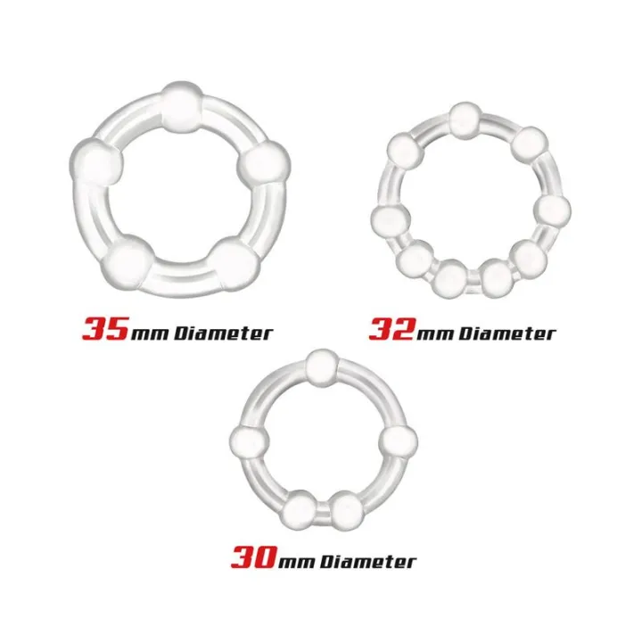 Set 3 Anillos para el Pene Beaded Flexibles Transparente de Beast Rings