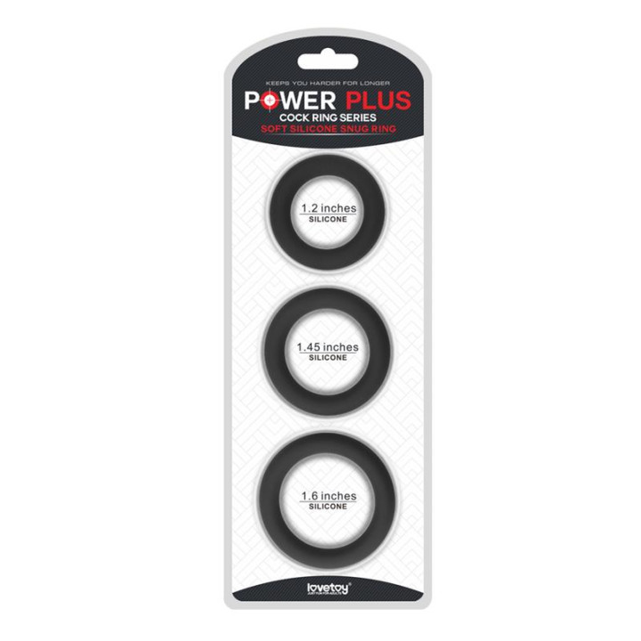 Pack de 3 Anillos para el Pene Power Plus Negro de Lovetoy | VibraZon