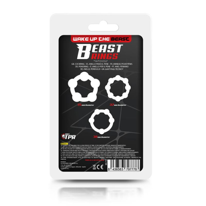 Set 3 Anillos para el Pene Beaded Flexibles Transparente de Beast Rings | VibraZon