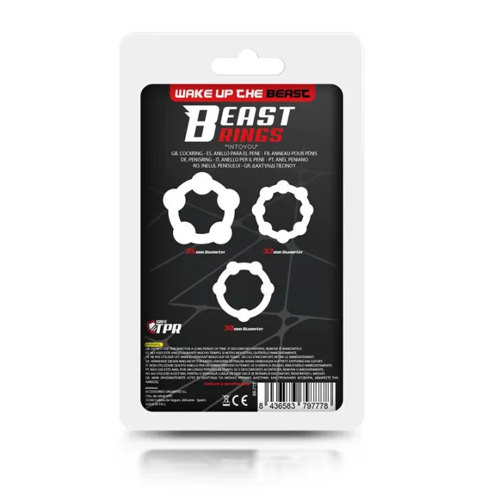 Set 3 Anillos para el Pene Beaded Flexibles Transparente de Beast Rings