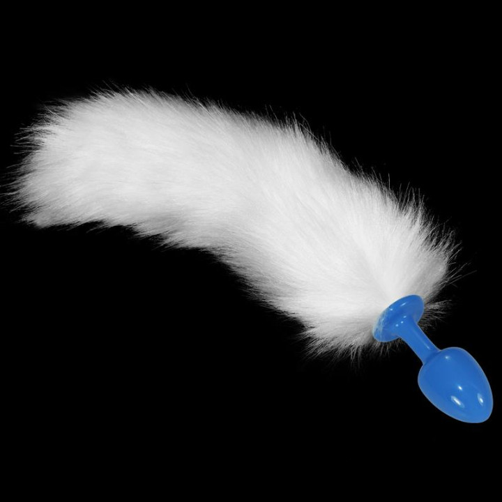 Plug Anal de Metal Azul con Cola Blanca de Lovetoy | VibraZon