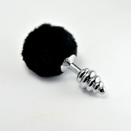 Plug Anal de Metal en Espiral con Pompon Negro de Lovetoy | VibraZon