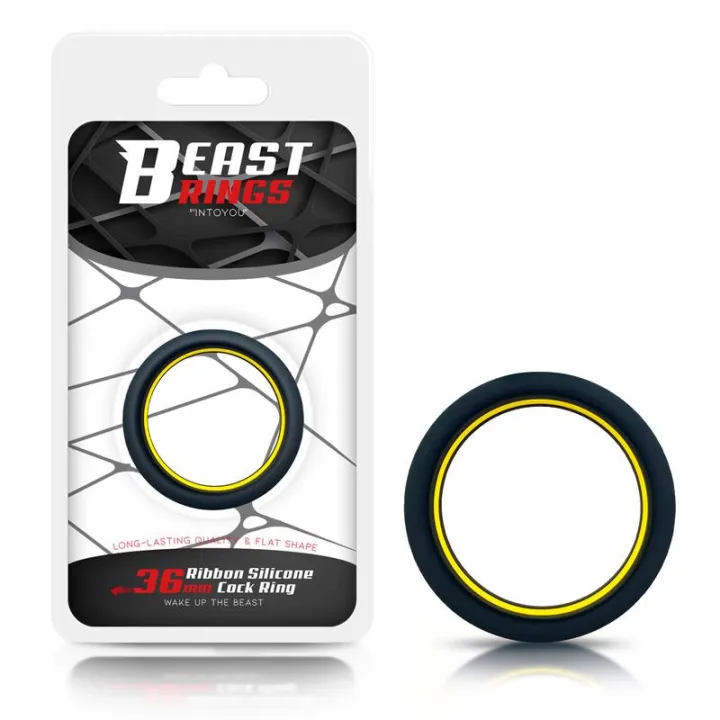Anillo para el Pene 100% Silicona Sólida 3.6 cm Amarillo y Negro de Beast Rings