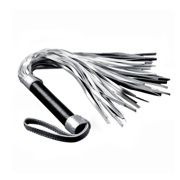 Flogger Cuero Sintético Plateado y Negro de Lovetoy | VibraZon