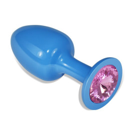 Plug Anal de Metal Azul Rosebud con Joya Rosa de Lovetoy | VibraZon