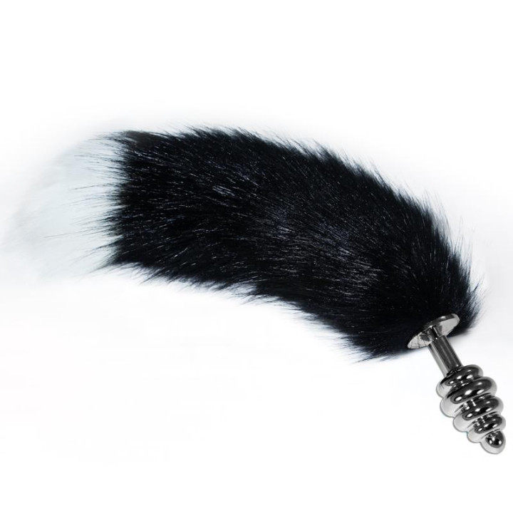 Plug Anal de Metal en Espiral con Cola Blanca y Negra de Lovetoy | VibraZon