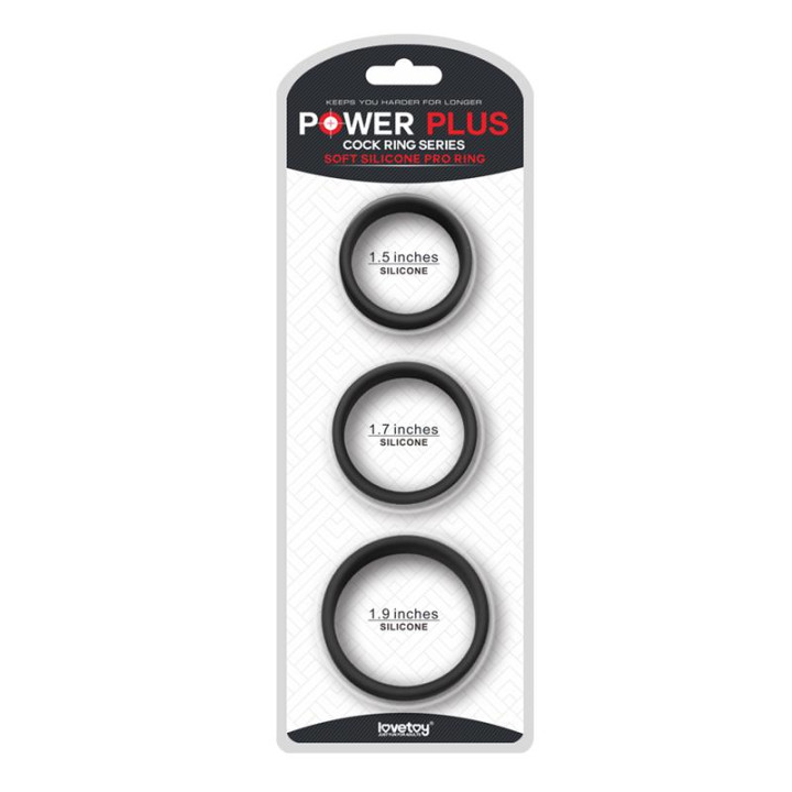 Pack de 3 Anillos para el Pene Power Ring Negro de Lovetoy | VibraZon