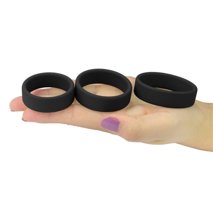 Pack de 3 Anillos para el Pene Power Ring Negro de Lovetoy | VibraZon
