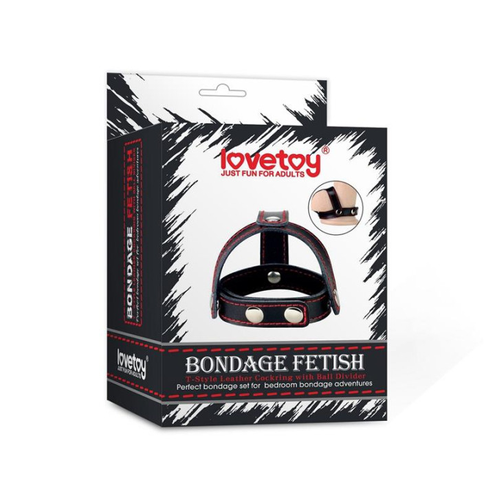 Anillo de Pene y Testículos Cuero Negro de Lovetoy | VibraZon