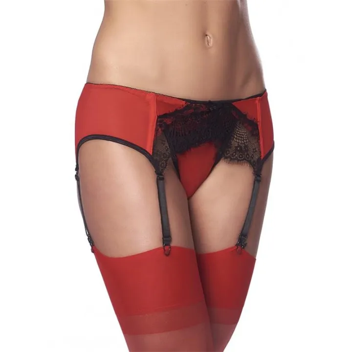 Liguero con Braguitas y Medias Rojo y Negro de Amorable