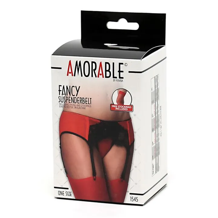 Liguero con Braguitas y Medias Rojo y Negro de Amorable