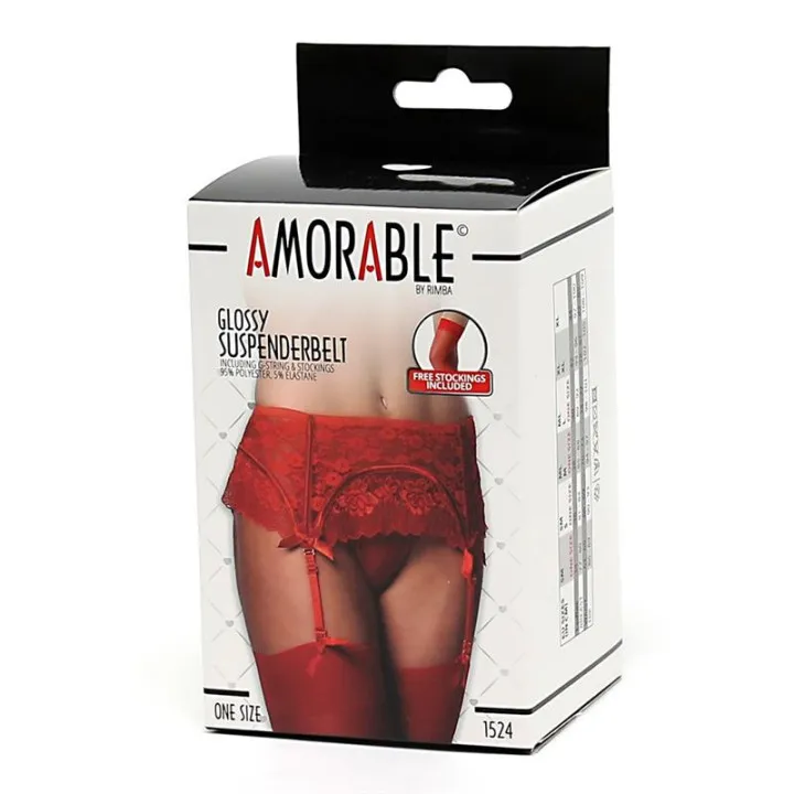 Liguero con Tanga y Medias Rojo de Amorable
