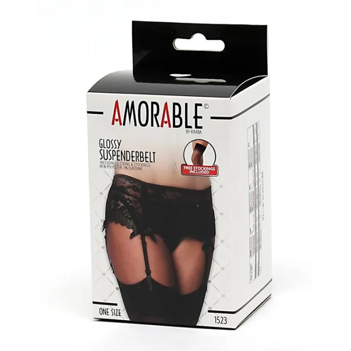 Liguero con Tanga y Medias Negro de Amorable