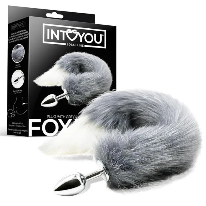 Plug Anal con Cola de Zorro Gris y Blanco de Intoyou Bdsm Line