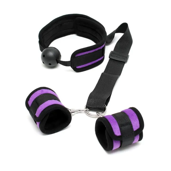 Set Mordaza y Esposas Purpura de Bondage Play