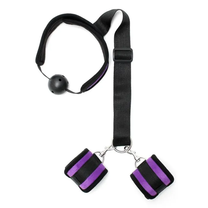Set Mordaza y Esposas Purpura de Bondage Play
