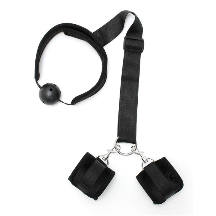 Set Mordaza y Esposas Negro de Bondage Play | VibraZon