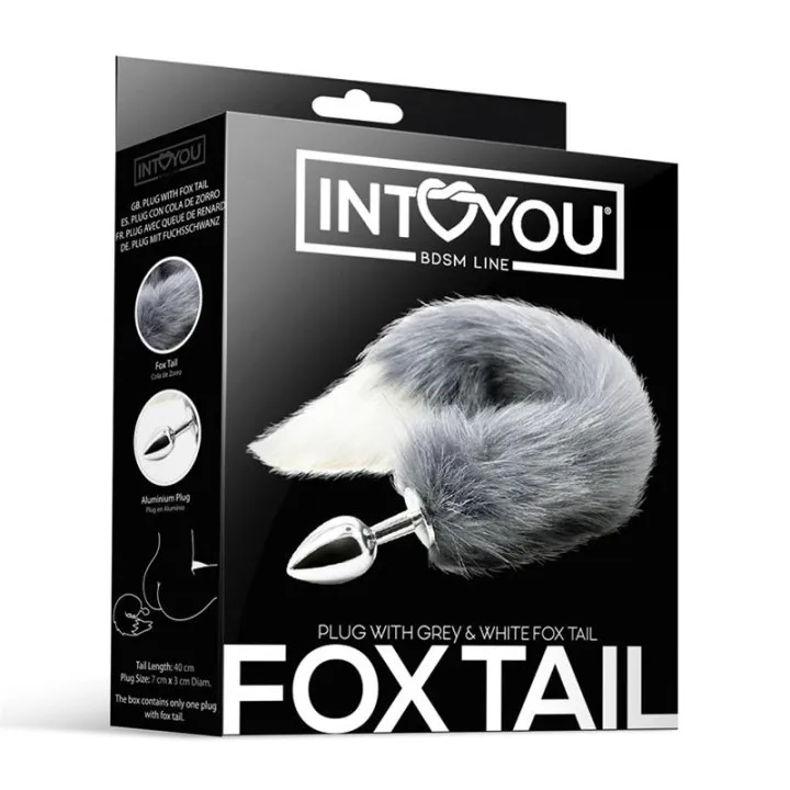 Plug Anal con Cola de Zorro Gris y Blanco de Intoyou Bdsm Line