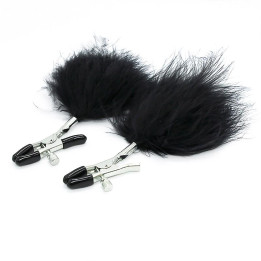 Pinzas para Pezones con Pompón de Pelo Largo Negro de Latetobed Bdsm Line | VibraZon