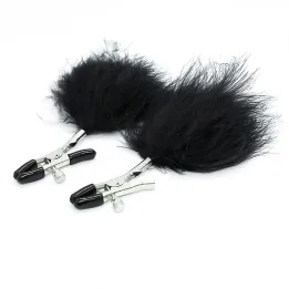 Pinzas para Pezones con Pompón de Pelo Largo Negro de Latetobed Bdsm Line