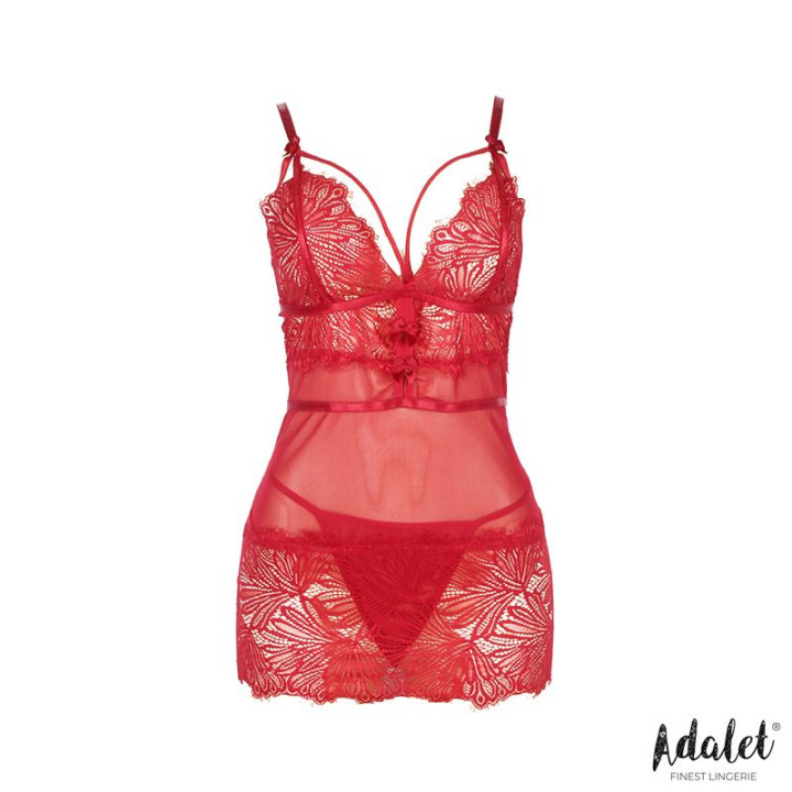 Zoe Babydoll Espalda Abierta y Tanga Rojo de Adalet Lingerie | VibraZon
