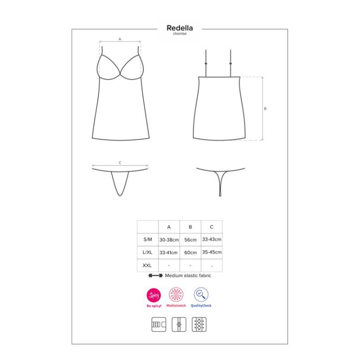 Redella Chemise y Tanga Negro de Obsessive | VibraZon