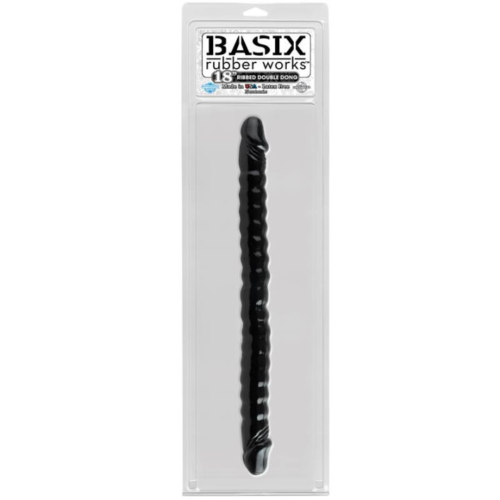 Dildo Doble 45,7 cm Negro de Basix Rubber Works | VibraZon