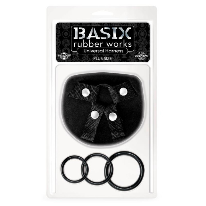Arnés Universal Talla Grande con 3 Aros de Silicona de Basix Rubber Works | VibraZon