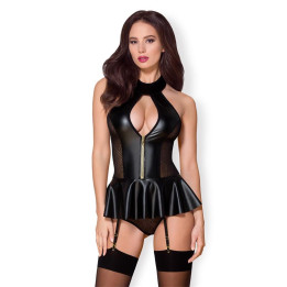 859-COR-1 Corset y Tanga Color Negro de Obsessive | VibraZon