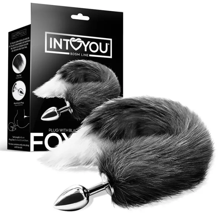 Plug Anal con Cola de Zorro Negro y Blanco de Intoyou Bdsm Line