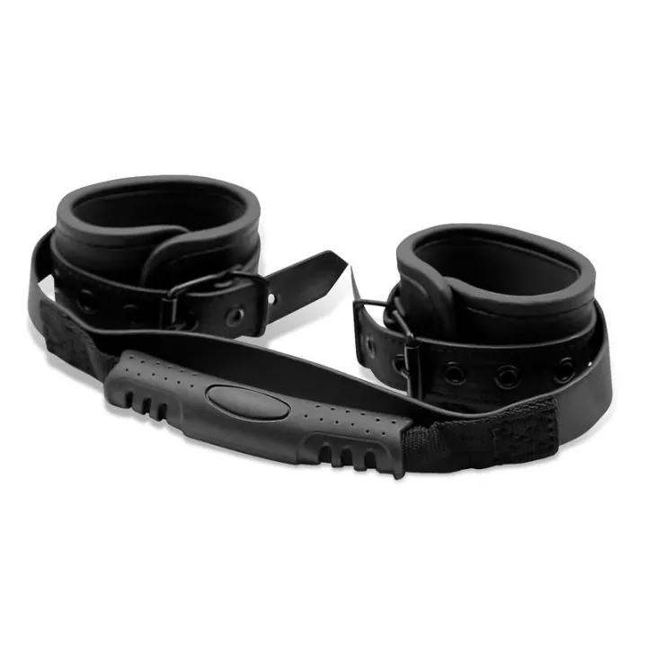 Esposas de Cuero Vegano con Asidero de Intoyou Black Shadow