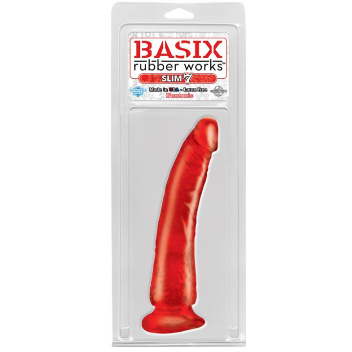 Dildo Slim 17,78 cm Rojo de Basix Rubber Works | VibraZon