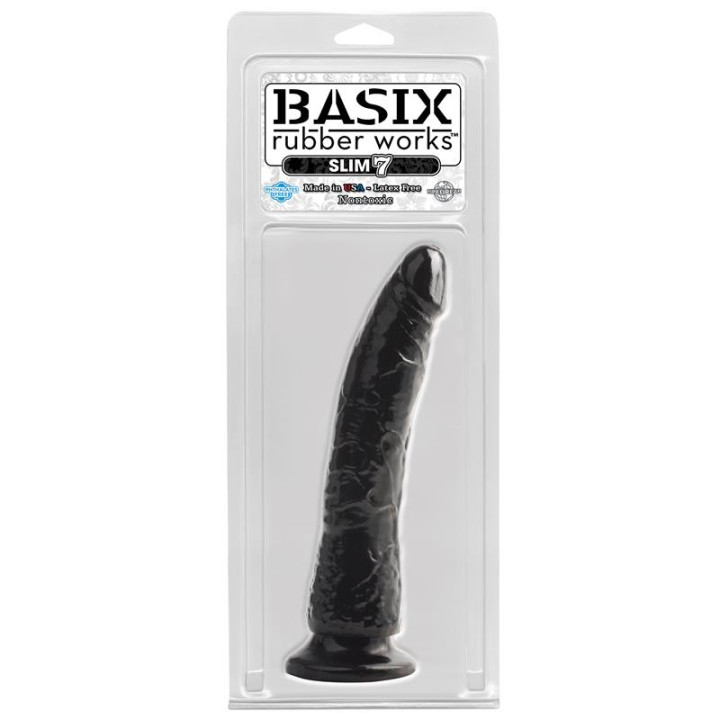 Dildo Slim 17,78 cm con Ventosa - Color Negro de Basix Rubber Works | VibraZon