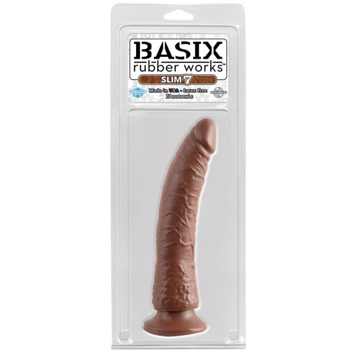 Dildo Slim 17,78 cm con Ventosa - Color Marrón de Basix Rubber Works | VibraZon