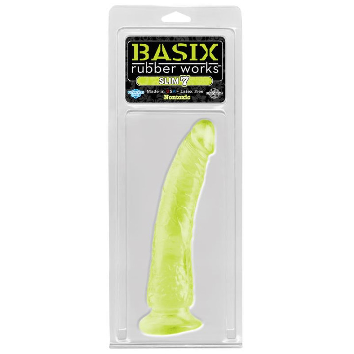 Dildo Slim 17,78 cm Brilla en la Oscuridad de Basix Rubber Works | VibraZon