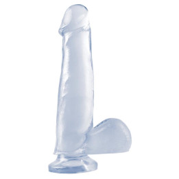 Dildo con Testículos y Ventosa - Transparente 19 cm de Basix Rubber Works | VibraZon